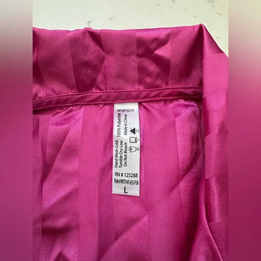 Vibrant Striped Satin Pajama Set – Hot Pink Luxe Lounge Set Size L - Picture 3 of 5